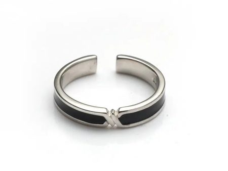 Adjustable Open Band Ring with Black Inlay For Discount