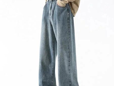 Washed Wide-leg Blue Straight Jeans Fashion