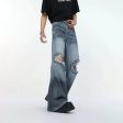 Wide-Leg Ripped Denim Jeans Fashion