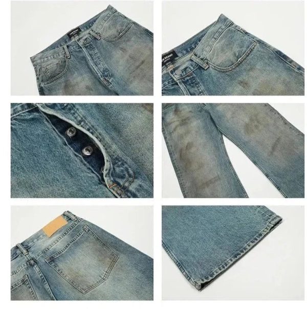 Vintage Dirty Straight-leg Jeans For Cheap