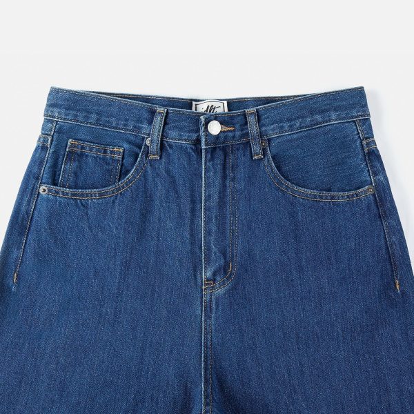 Wide-Leg Mid-waist Denim Pants Discount