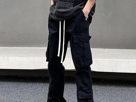 Black Drawstring Large Pocket Cargo Pants Sale