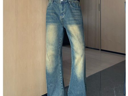 Washed Slim-fit Straight-leg Jeans Cheap