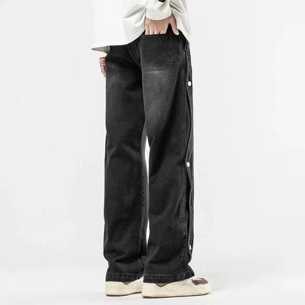 Washed Side-button Drawstring Jeans Online