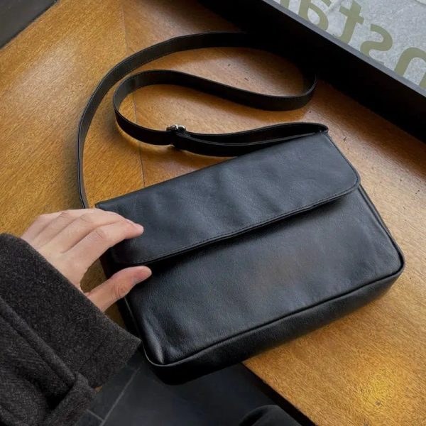 Black Leather Flap Shoulder Bag Cheap