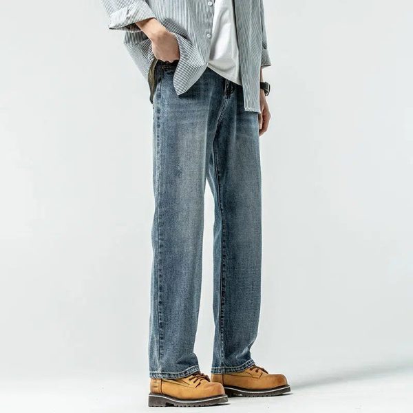 Versatile Washed Blue Straight Leg Jeans For Cheap