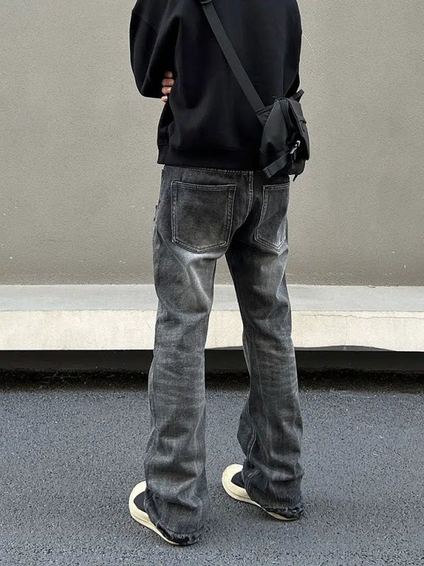 Washed Black Ripped Straight-Cut Pants Online Hot Sale