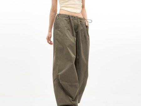 Drawstring Wide Cut Parachute Pants Cheap