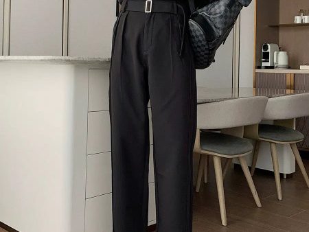 Belted Slim Fit Straight Leg Pants Online Sale