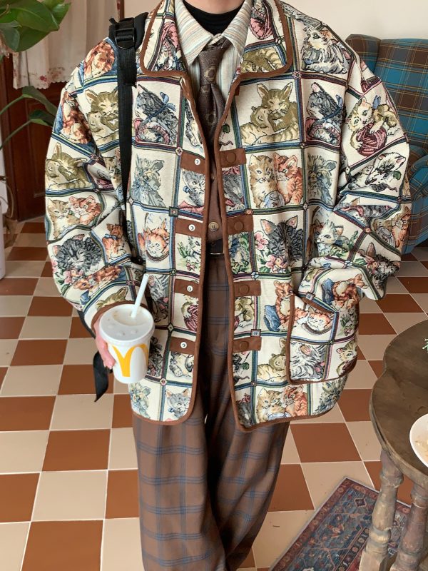 Vintage Cat Print Jacket Online