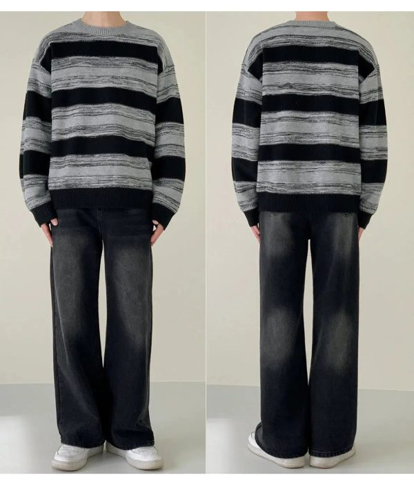 Black And Gray Striped Sweater Cheap