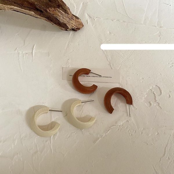 Wooden C-Shaped Earrings Hot on Sale