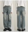 Washed Distressed Straight-leg Jeans Supply