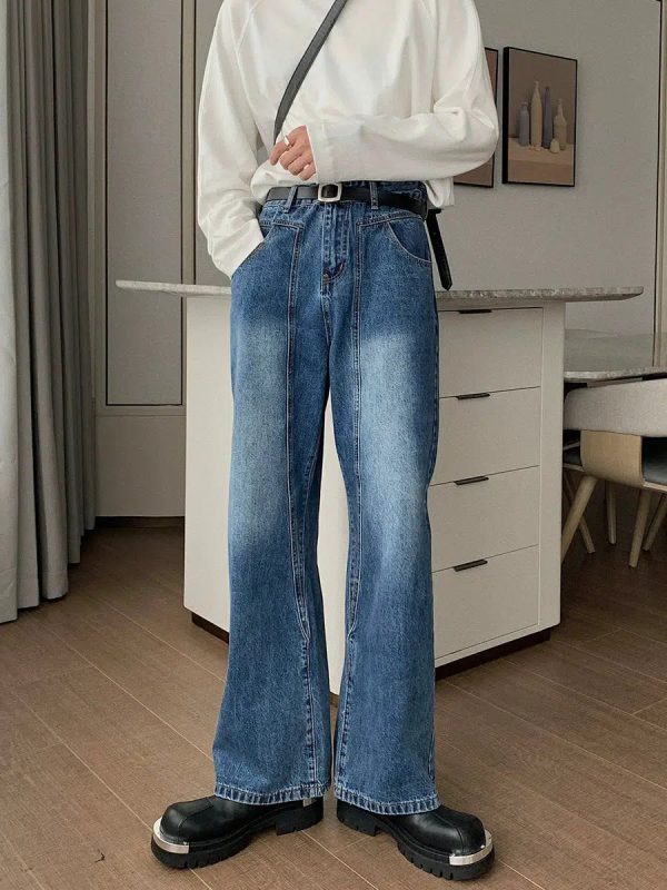 Washed Blue Wide-leg Jeans Online