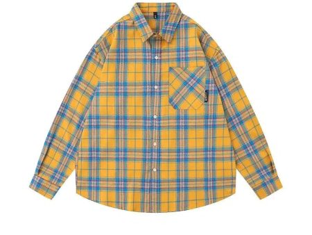 Yellow Plaid Long-sleeved Shirt For Sale