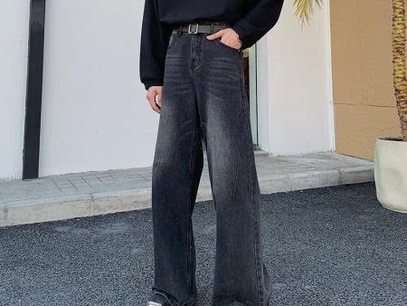 Washed Dark Gray Wide Leg Jeans Online now