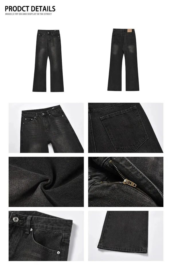 Washed Dark Gray Straight-leg Jeans Fashion