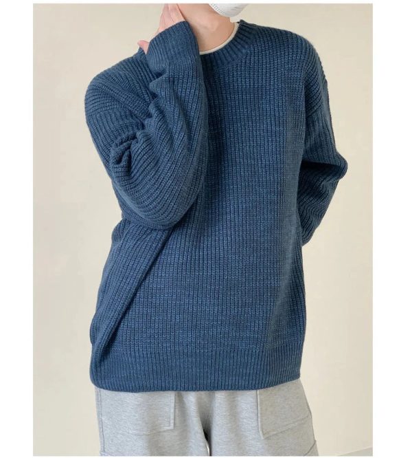 Basic Round Neck Loose Sweater For Cheap