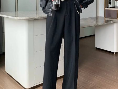 Basic Straight-leg Pleated Suit Pants Online