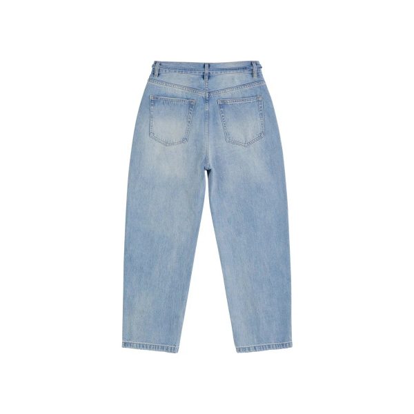 Belted Adjustable Washed Blue Jeans Discount