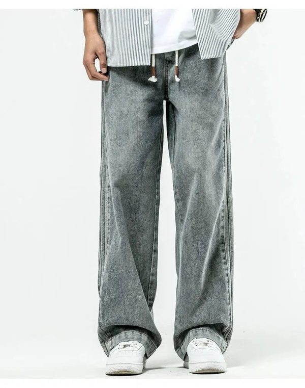 Washed Drawstring Straight-leg Jeans For Sale