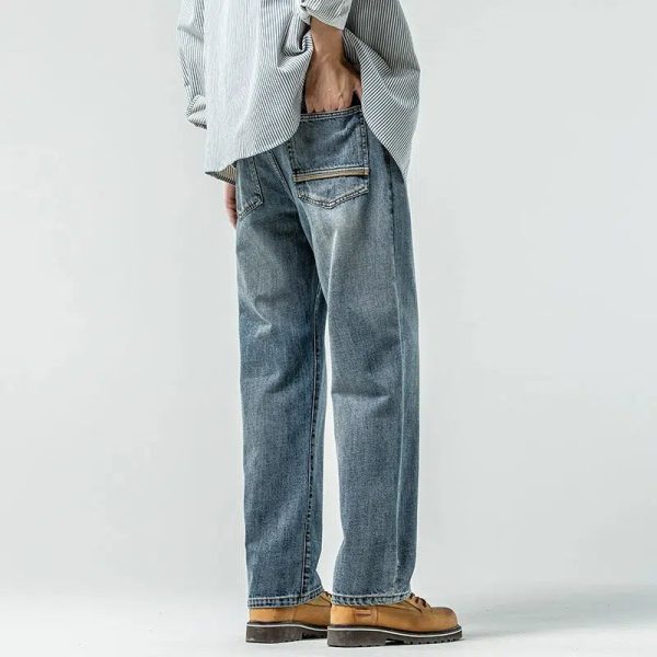 Versatile Washed Blue Straight Leg Jeans For Cheap