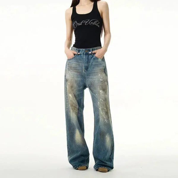 Vintage Distressed Wide-Leg Jeans Discount