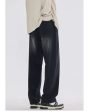 Washed Elastic Waist Straight-leg Jeans Hot on Sale