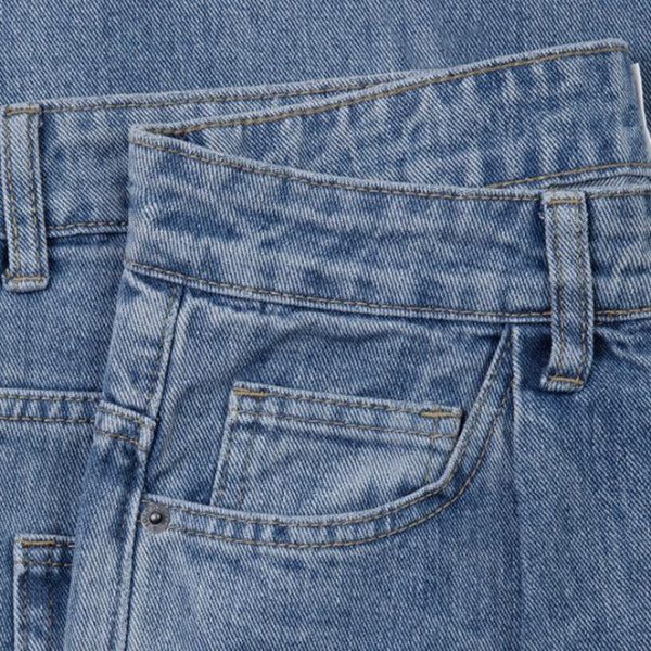 Washed Blue Mid-high Waist Jeans Cheap