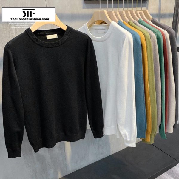 Basic Slim Crew Neck Sweater For Cheap