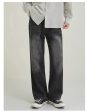 Vintage Style Faded Black Wide-Leg Jeans Cheap