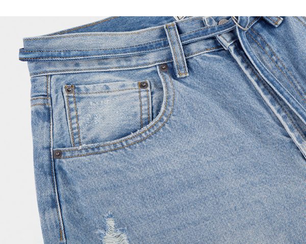 Belted Adjustable Washed Blue Jeans Discount