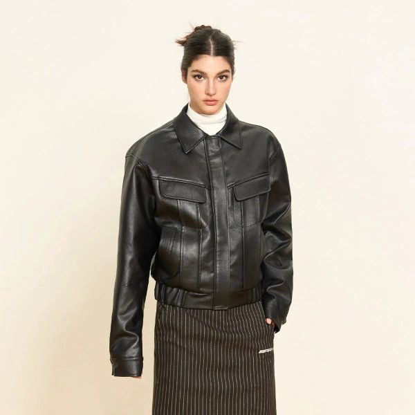 Belted Waist Structured Leather Jacket Supply