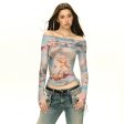 Angel Print One Shoulder Long Sleeve Pullover Hot on Sale