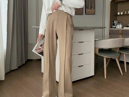 Anti-Wrinkle Elastic Waist Wide-Leg Suit Pants Online now