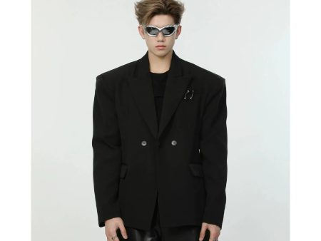 Black Blazer with Shoulder Pads For Sale