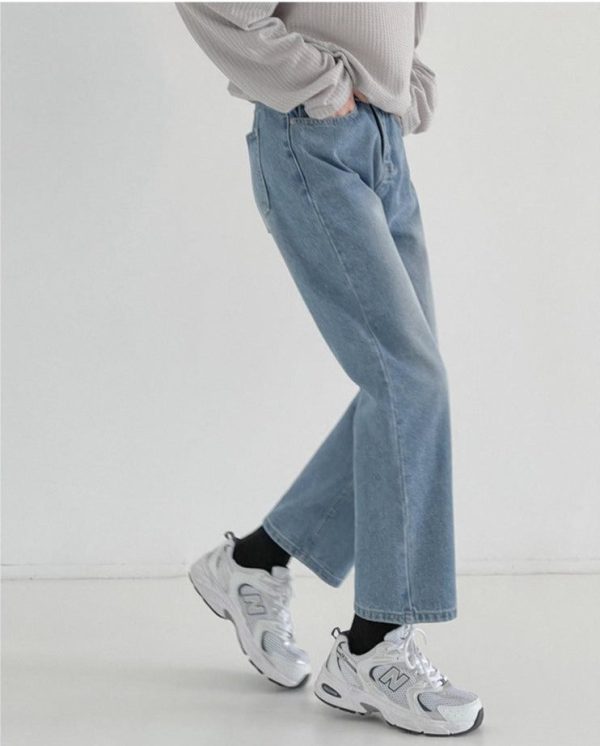 Washed Straight Leg Basic Jeans Hot on Sale