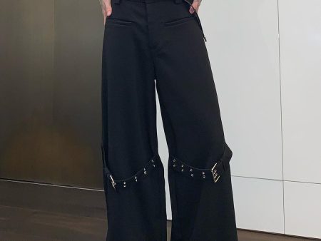 Wide-leg Pants with Knee Belt For Sale