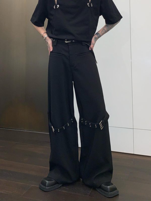 Wide-leg Pants with Knee Belt For Sale