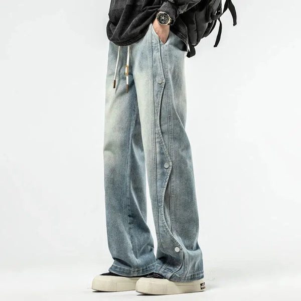 Washed Side-button Drawstring Jeans Online