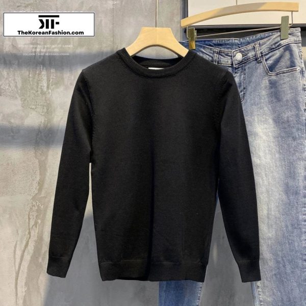 Basic Slim Crew Neck Sweater For Cheap