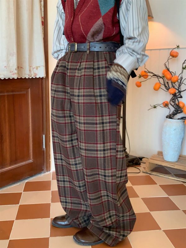 Wide Leg Plaid Pants Fashion