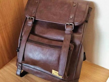 Vintage Leather Backpack with Buckle Straps For Cheap