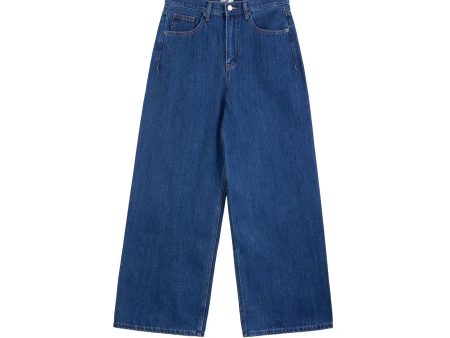 Wide-Leg Mid-waist Denim Pants Discount