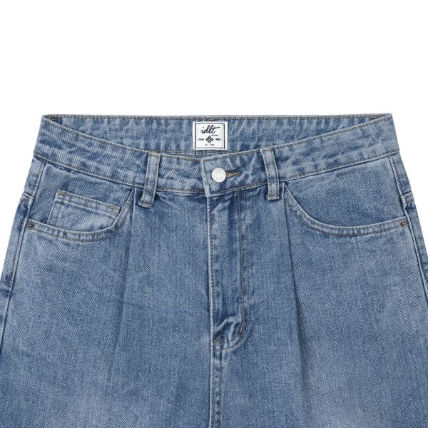 Washed Blue Mid-high Waist Jeans Cheap