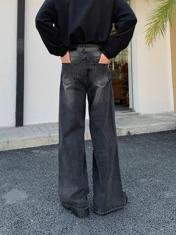 Washed Dark Gray Wide Leg Jeans Online now