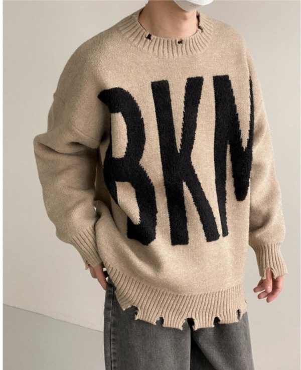 Ripped Letter Pullover Sweater Sale