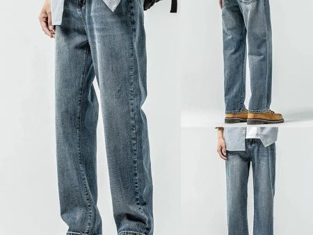 Versatile Washed Blue Straight Leg Jeans For Cheap