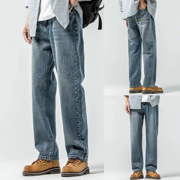 Versatile Washed Blue Straight Leg Jeans For Cheap