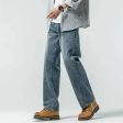 Versatile Washed Blue Straight Leg Jeans For Cheap